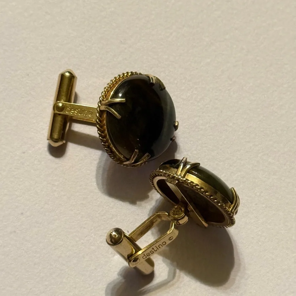 Vintage Destino 1/20 12K GF Marble dark Green Cufflinks